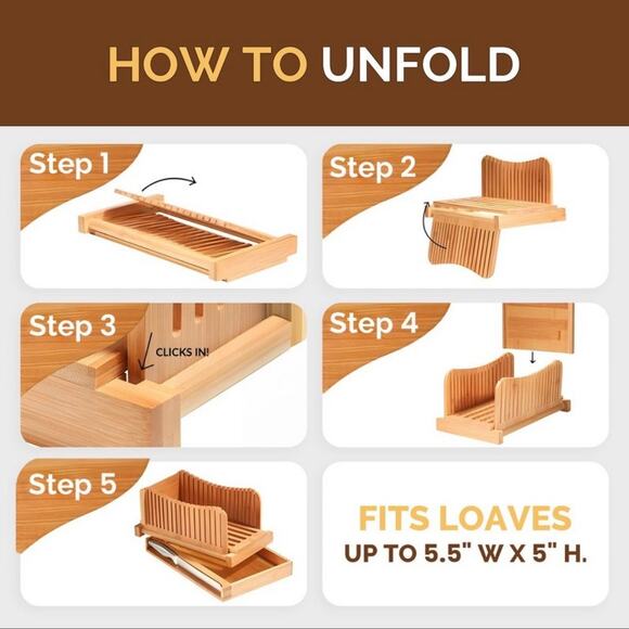 Bamboo Bread Slicer With Crumb Catcher Tray Folds for Easy Storage by Bambrusi - Picture 9 of 9